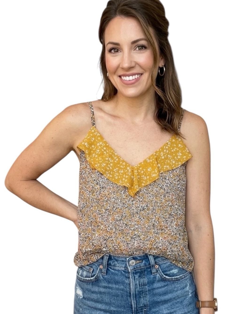 Banana Republic Floral Ruffle Cami Tank Top Medium